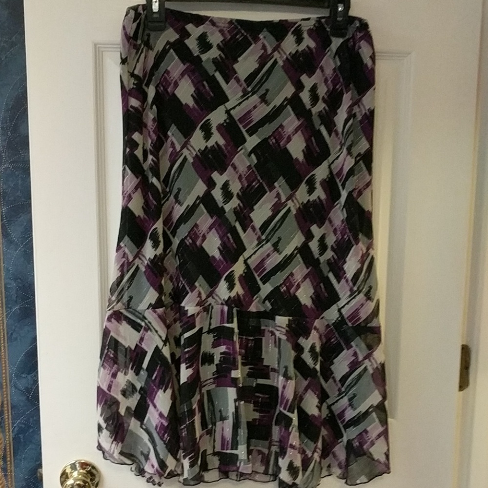 EUC First Option purple black silver chiffon skirt